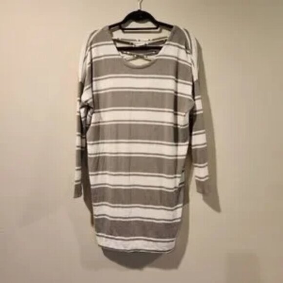 CHASER dress gray and white lace up back long sleeve stripe drop sleeve size Med - Picture 1 of 6